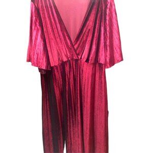 ASOS V Neck Plus Size Burgundy Faux Velvet Maxi Dress Size 22 NWOT
